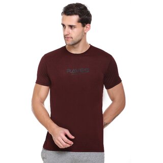                       Raves Men Solid Round Neck Poly Cotton Maroon T-Shirt                                              