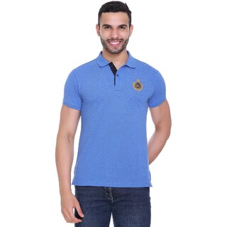                       RAVES Men Solid Polo Collar Poly Cotton Blue T-Shirt                                              