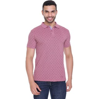                       RAVES Men Printed Polo Collar Poly Cotton Pink T-Shirt                                              