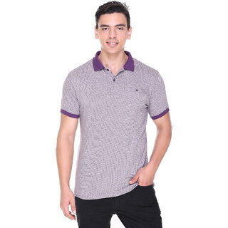                       RAVES Men Printed Polo Collar Poly Cotton Purple T-Shirt                                              