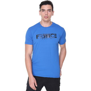                       RAVES Men Solid Round Neck Polyester Dark Blue T-Shirt                                              