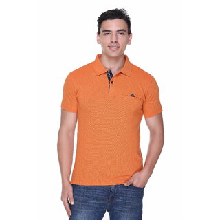                       RAVES Men Solid Polo Collar Poly Cotton Orange T-Shirt                                              