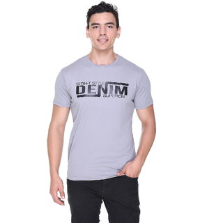                       RAVES Men Solid Round Neck Polyester Grey T-Shirt                                              