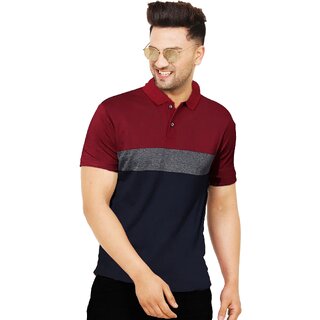                       Leotude Men Maroon Color Block Cotton Blend Casual T-Shirt                                              