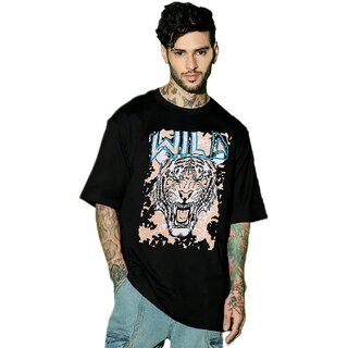                       Leotude Men Black Printed Cotton Blend T-Shirt                                              