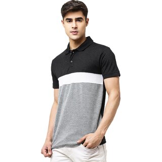                       Leotude Men Black Color Block Cotton Blend Casual T-Shirt                                              