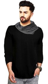 Leotude Men Black Solid Cotton Blend T-Shirt