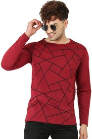 Leotude Men Maroon Printed Cotton Blend T-Shirt