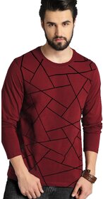 Leotude Men Maroon Printed Cotton Blend T-Shirt