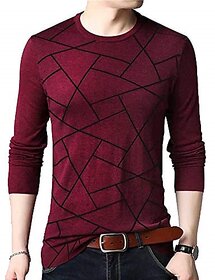 Leotude Men Maroon Printed Cotton Blend T-Shirt