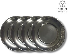 SHINI LIFESTYLE Steel Halva Plates, Old Style Breakfast Plates / Poha Plate, 14 cm Quarter Plate (Pack of 4)