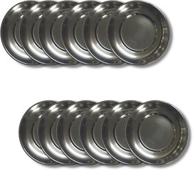 SHINI LIFESTYLE Steel Halva Plates, Old Style Breakfast Plates / Poha Plate, 14 cm Quarter Plate (Pack of 12)