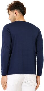 Leotude Men Navy Printed Cotton Blend T-Shirt