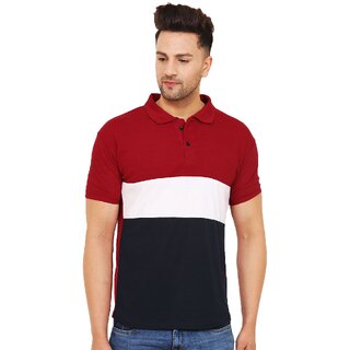                       Leotude Men Maroon Color Block Cotton Blend T-Shirt                                              