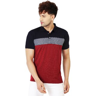                       Leotude Men Maroon Color Block Cotton Blend Casual T-Shirt                                              