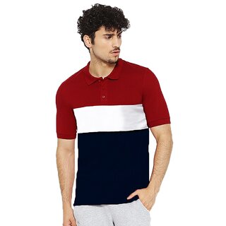                      Leotude Men Maroon Color Block Cotton Blend T-Shirt                                              