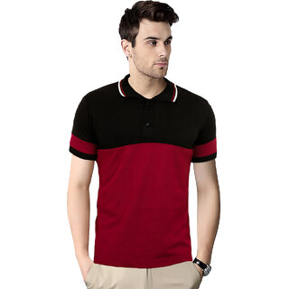                       Leotude Men Maroon Color Block Cotton Blend T-Shirt                                              