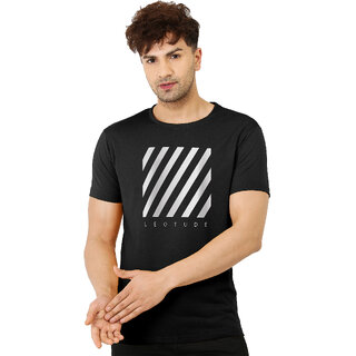                       Leotude Men Black Printed Cotton Blend Casual T-Shirt                                              