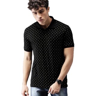                       Leotude Men Black Printed Cotton Blend Casual T-Shirt                                              