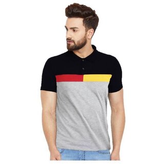                       Leotude Men Black Color Block Cotton Blend T-Shirt                                              