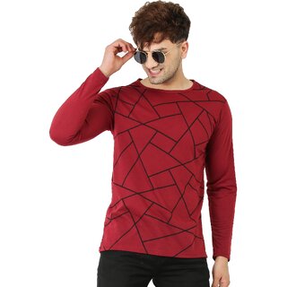 Leotude Men Maroon Printed Cotton Blend T-Shirt