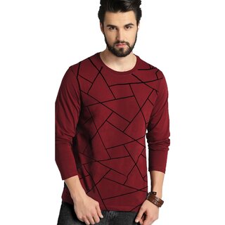 Leotude Men Maroon Printed Cotton Blend T-Shirt