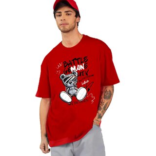                       Leotude Men Red Printed Cotton Blend T-Shirt                                              