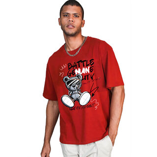                       Leotude Men Red Printed Cotton Blend T-Shirt                                              