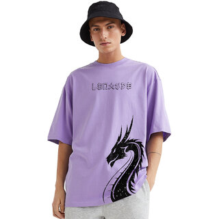                       Leotude Men Purple Printed Cotton Blend T-Shirt                                              