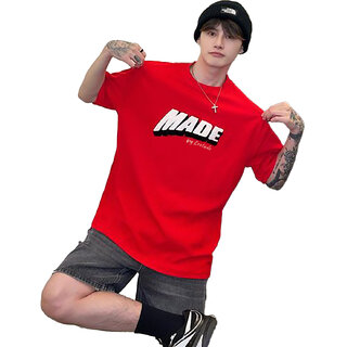                       Leotude Men Red Printed Cotton Blend T-Shirt                                              