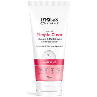                       Globus Naturals Herbal Pimple Clear Glycolic & 1% Salicylic Acid Face Wash, 75 gm                                              