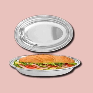 SHINI LIFESTYLE Stainless Steel Serving Plate, Oval Plate, Subzi Plate, Chat Plate, Rice Plate, Rice Plates (Pack of 2)