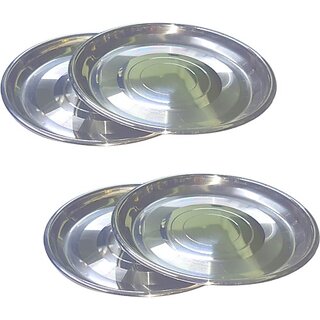 SHINI LIFESTYLE steel plate,halwa plate, light wiegth plate, Breakfast Plates Quarter Plate (Pack of 4)