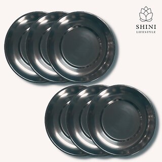                       SHINI LIFESTYLE Steel Half plate, round and simple plate daily ware steel plate, breakfast plate Quarter Plate (Pack of 6)                                              