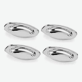                       SHINI LIFESTYLE Stainless Steel Serving Plate, Oval Plate, Subzi Plate, Chat Plate, Rice Plate, Rice Plates (Pack of 4)                                              