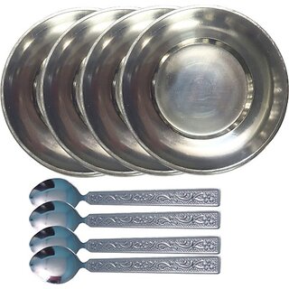                       SHINI LIFESTYLE Old Style Quarter Plate, Breakfast Plates,Quarter Plate 4pc with spoon set Dinner Plate (Pack of 8)                                              