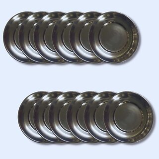                       SHINI LIFESTYLE Steel quarter plate,Food-grade,Dishwasher-safe,Durable,14cm Quarter Plate (Pack of 12)                                              