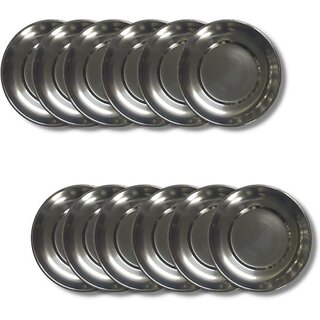 SHINI LIFESTYLE Steel Halva Plates, Old Style Breakfast Plates / Poha Plate, 14 cm Quarter Plate (Pack of 12)