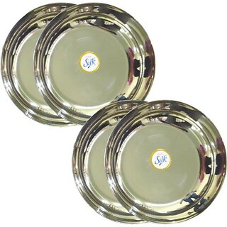                       SHINI LIFESTYLE Stainless Steel Halwa plate,Dessert Plate Set,Halwa Plate Set, Beeding Plate Quarter Plate (Pack of 4)                                              