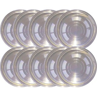                       SHINI LIFESTYLE Stainless Steel Halwa Plates/ Breakfast plates/ Serving Plates(Dia-17cm) Quarter Plate (Pack of 10)                                              