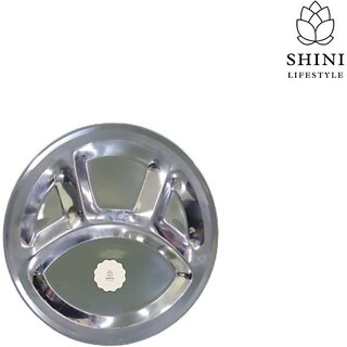                       SHINI LIFESTYLE Bhojan Thal, 4 column, Stainless Steel Plate for dining,Thali Sectioned Plate (Pack of 4)                                              
