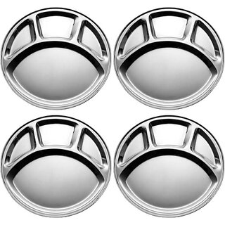                       SHINI LIFESTYLE Stainless Steel Aarti Pooja Thali Set, Bhog Thali, Tilak Plate Tika Plate 22cm Sectioned Plate (Pack of 4)                                              