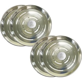                       SHINI LIFESTYLE Stainless Steel Serving Plate, Dinner Plates set, Lunch Plates, Khumcha Thali Dinner Plate (Pack of 4)                                              