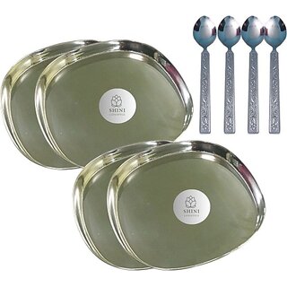                      SHINI LIFESTYLE Stainless Steel Plate, Thali, dinner set Dinner Plate 2pc with Table Spoon Set Dinner Plate (Pack of 4)                                              