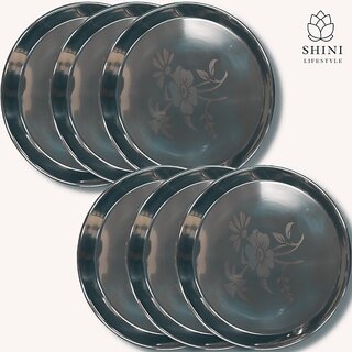                       SHINI LIFESTYLE Stainless Steel Plate, Floral design, steel Tableware steel dinnerware Dinner Plate (Pack of 6)                                              
