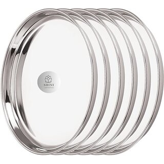                       SHINI LIFESTYLE Stainless Steel Traditional dinner plates Set/Steel Thali, Bhojan Thali25cm Dinner Plate (Pack of 6)                                              