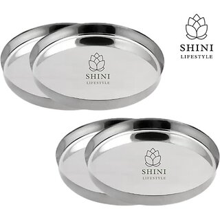                       SHINI LIFESTYLE Stainless Steel Thali, Plate for Lunch/Dinner heavy Weight Quality Round Plates Dinner Plate (Pack of 4)                                              
