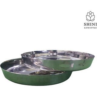                       SHINI LIFESTYLE Premium Stainless Steel Dinner plate, Khumcha thali, bhojan thali, Steel plate Dinner Plate (Pack of 2)                                              