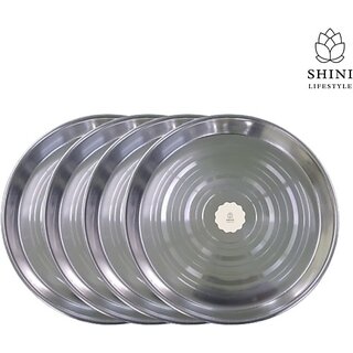                       SHINI LIFESTYLE Stainless Steel Dinner Plates/Khumcha Thali/Serving Plates Quarter Plate Rice Plates (Pack of 4)                                              
