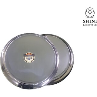                       SHINI LIFESTYLE Extra Premium Stainless Steel Lunch plates/Dinner Plates/khumcha thali Rice Plates (Pack of 2)                                              